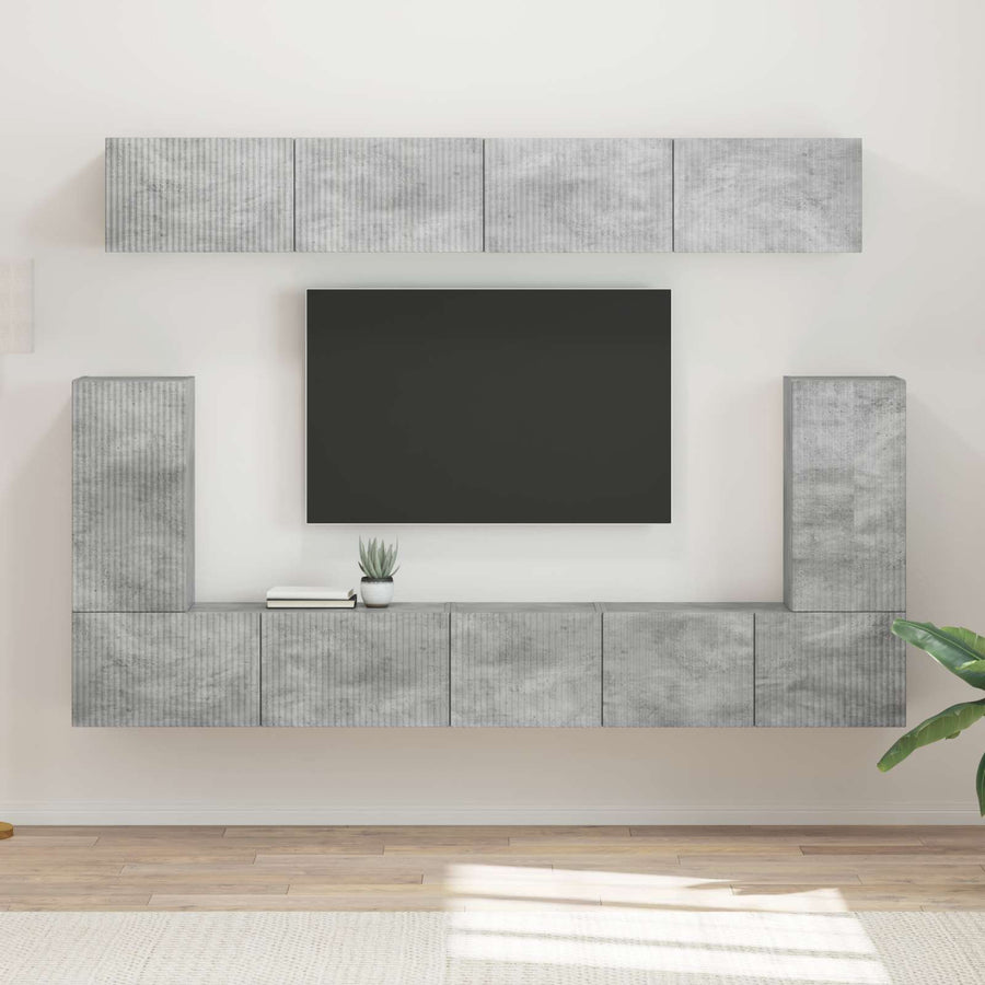 Tv-Meubelset Wandgemonteerd 5 Pcs Beton Grijs Bewerkt Hout Goud