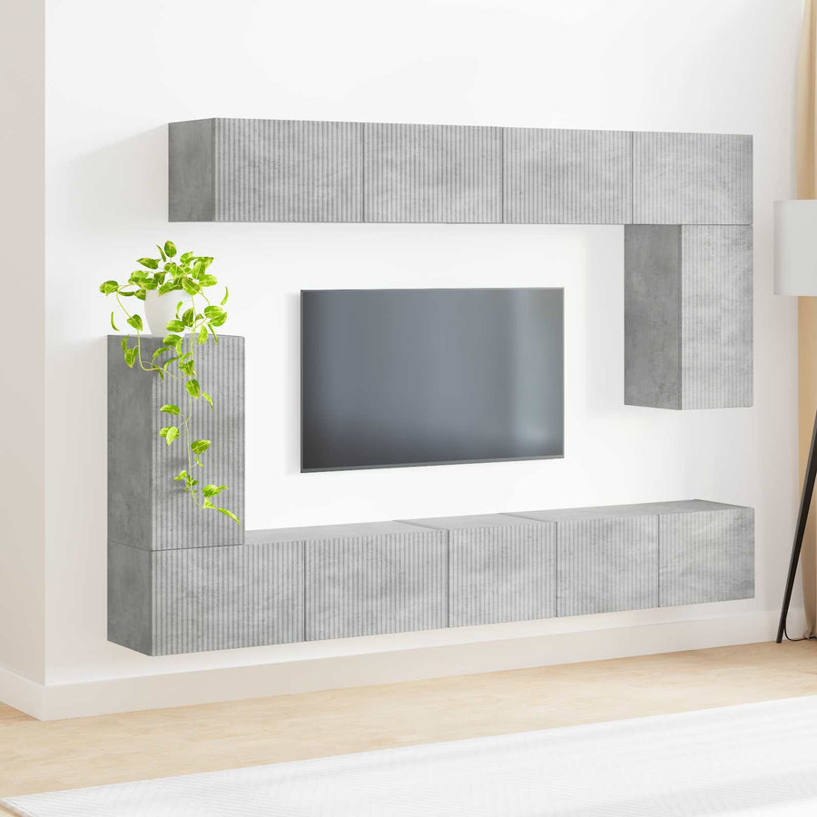 Tv-Meubelset Wandgemonteerd 5 Pcs Beton Grijs Bewerkt Hout Goud