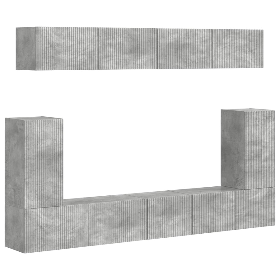 Tv-Meubelset Wandgemonteerd 5 Pcs Beton Grijs Bewerkt Hout Goud
