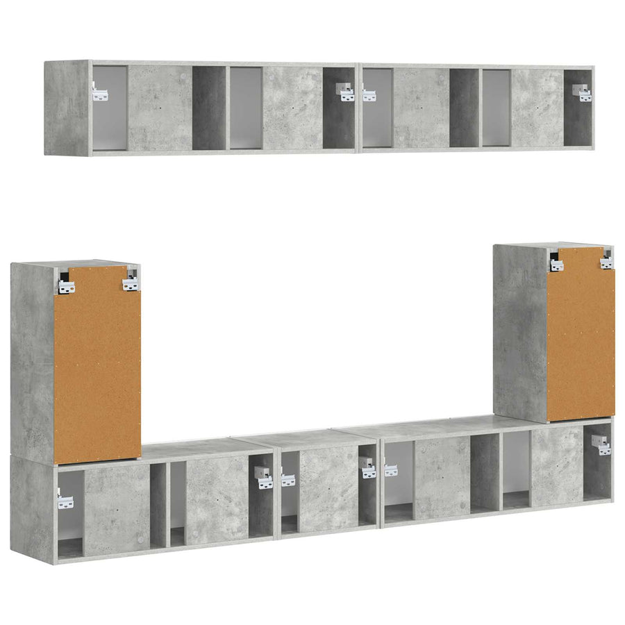 Tv-Meubelset Wandgemonteerd 5 Pcs Beton Grijs Bewerkt Hout Goud