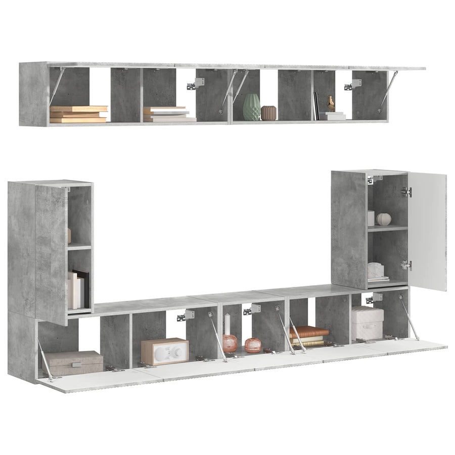 Tv-Meubelset Wandgemonteerd 5 Pcs Beton Grijs Bewerkt Hout Goud