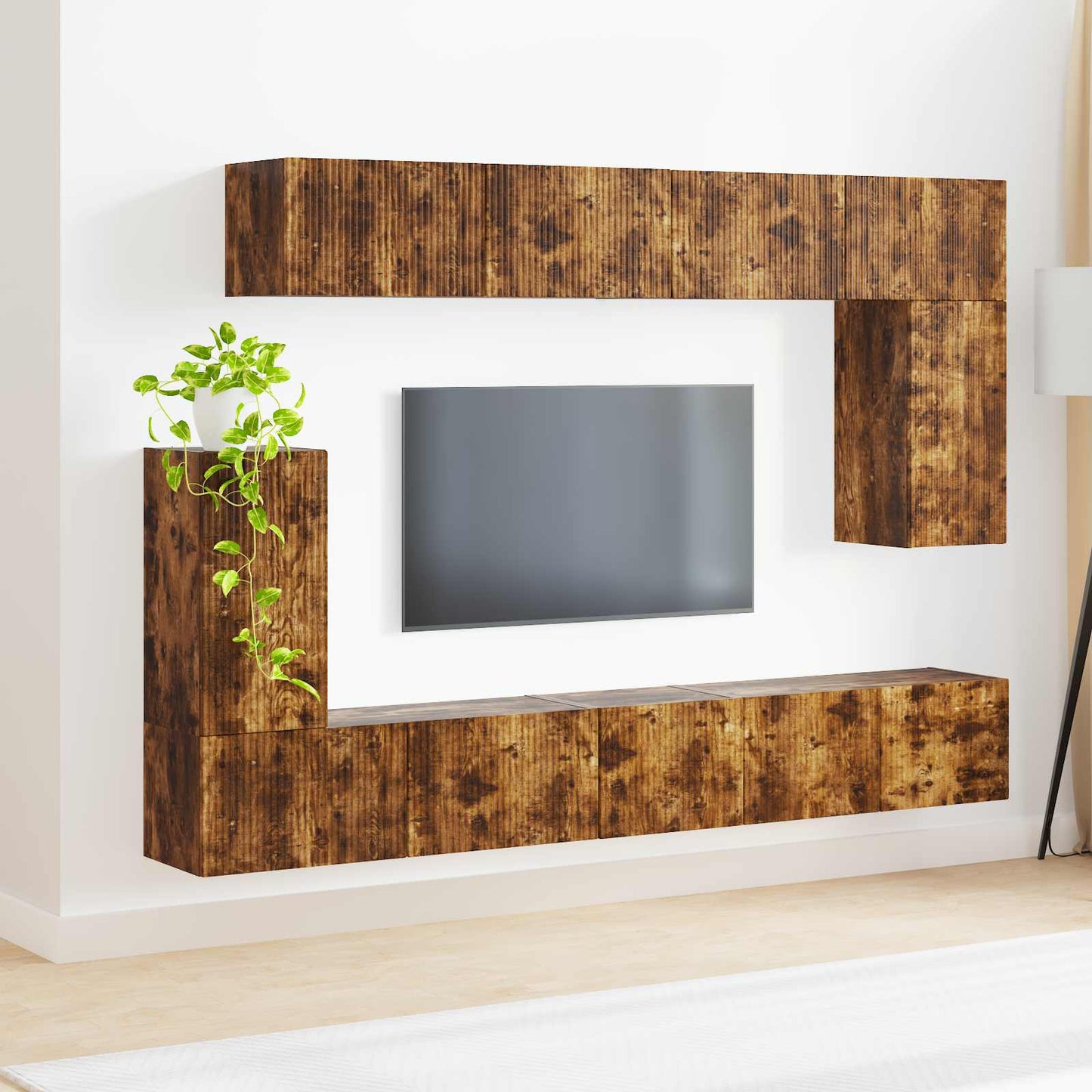 Tv-Meubelset Wandgemonteerd 5 Pcs Gerookt Eiken Bewerkt Hout Goud