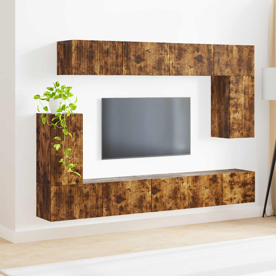 Tv-Meubelset Wandgemonteerd 5 Pcs Gerookt Eiken Bewerkt Hout Goud