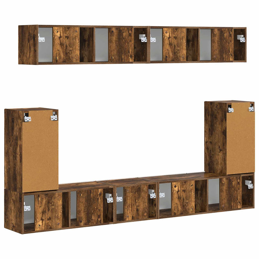 Tv-Meubelset Wandgemonteerd 5 Pcs Gerookt Eiken Bewerkt Hout Goud