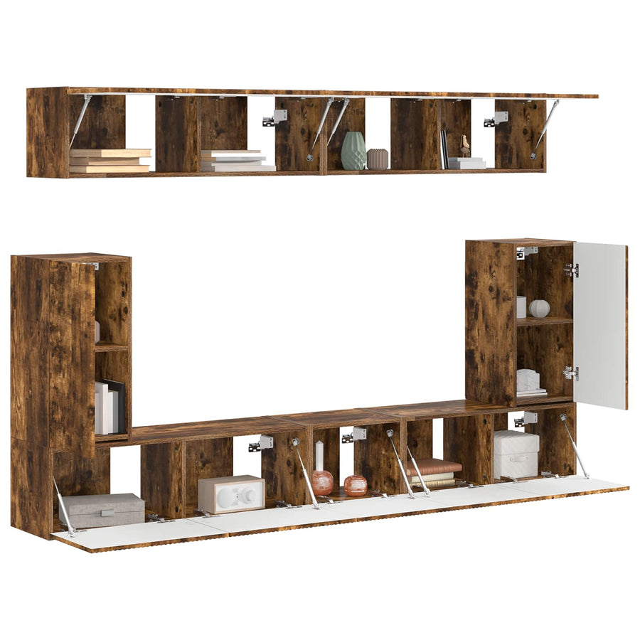 Tv-Meubelset Wandgemonteerd 5 Pcs Gerookt Eiken Bewerkt Hout Goud