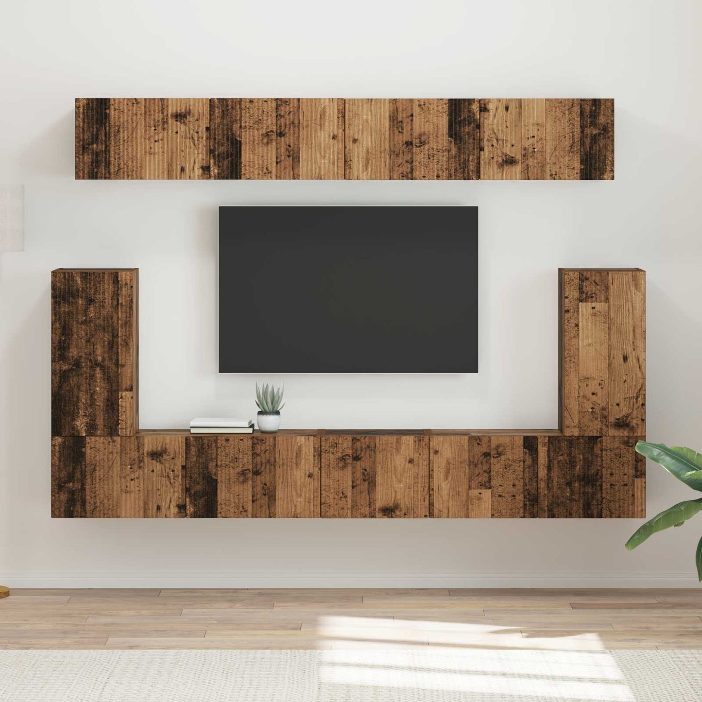 Tv-Meubelset Wandgemonteerd 5 Pcs Oudhout Bewerkt Hout Goud