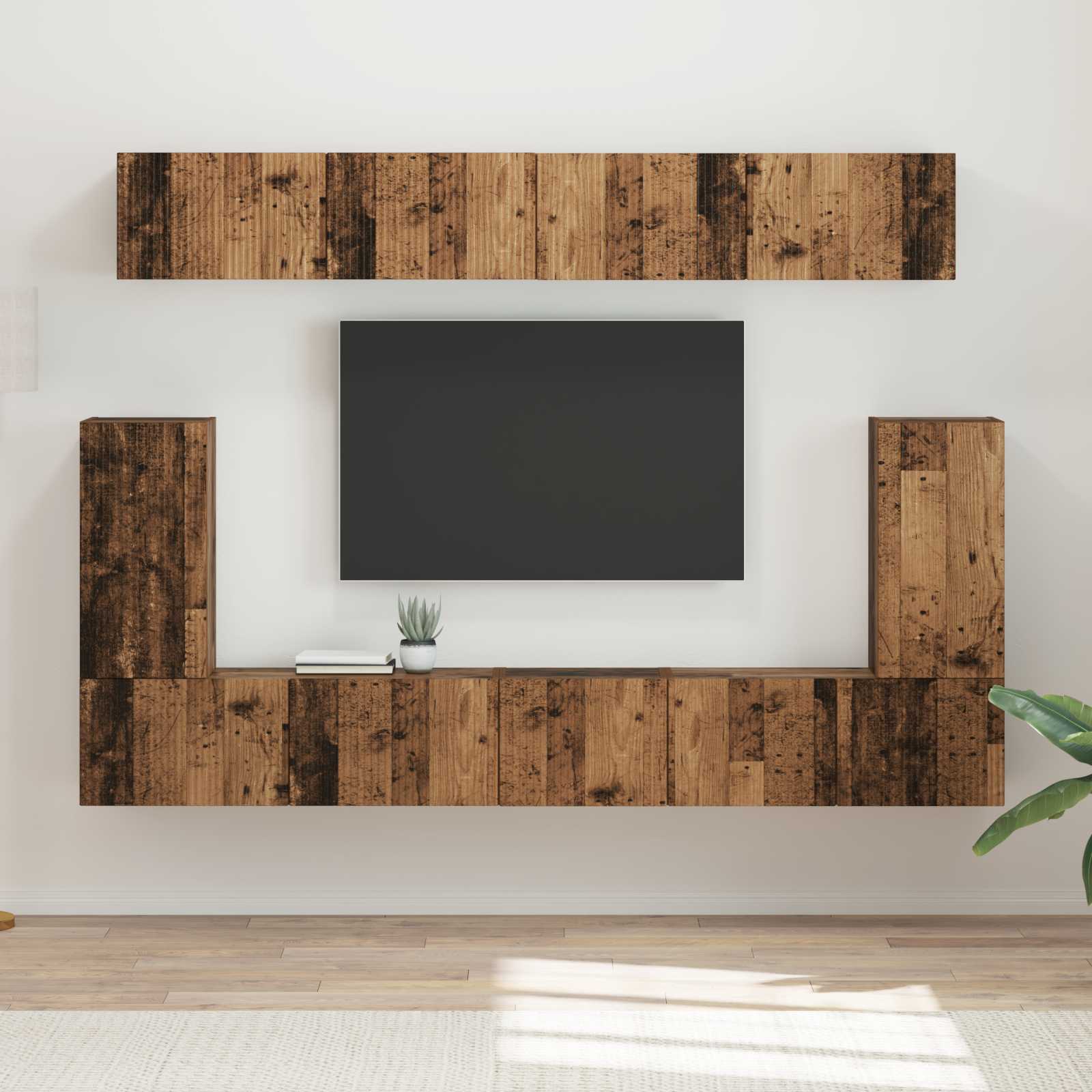 Tv-Meubelset Wandgemonteerd 5 Pcs Oudhout Bewerkt Hout Goud