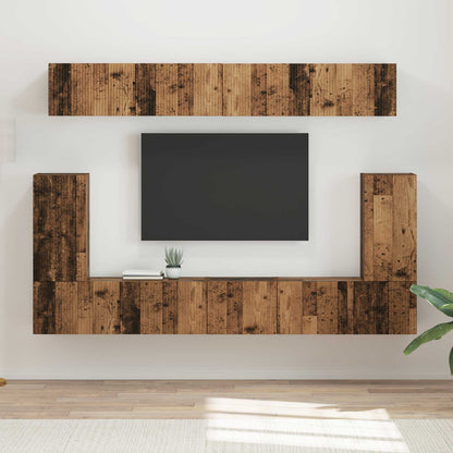 Tv-Meubelset Wandgemonteerd 5 Pcs Oudhout Bewerkt Hout Goud