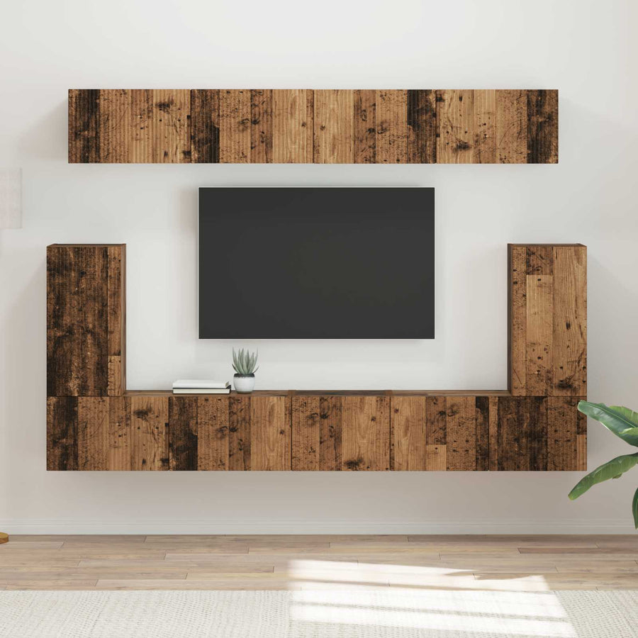 Tv-Meubelset Wandgemonteerd 5 Pcs Oudhout Bewerkt Hout Goud