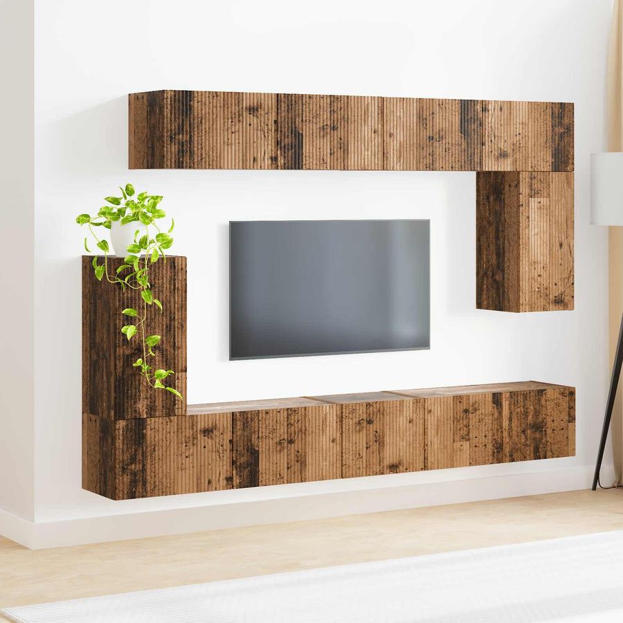 Tv-Meubelset Wandgemonteerd 5 Pcs Oudhout Bewerkt Hout Goud