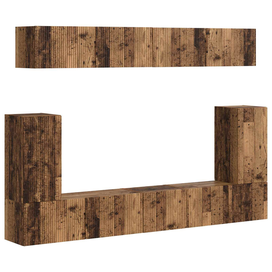 Tv-Meubelset Wandgemonteerd 5 Pcs Oudhout Bewerkt Hout Goud