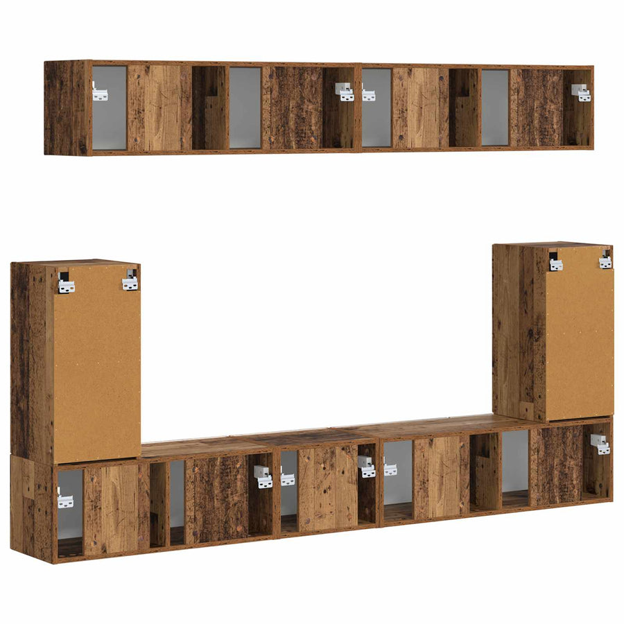 Tv-Meubelset Wandgemonteerd 5 Pcs Oudhout Bewerkt Hout Goud