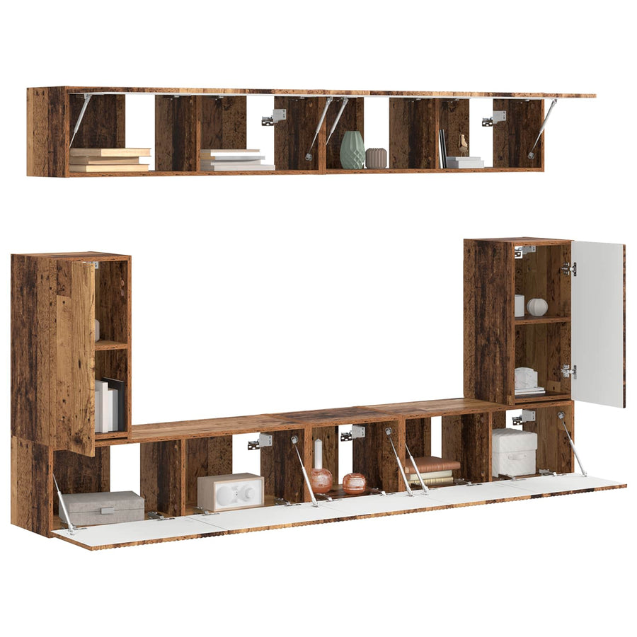 Tv-Meubelset Wandgemonteerd 5 Pcs Oudhout Bewerkt Hout Goud