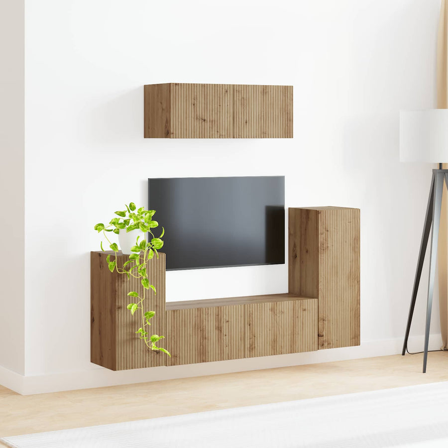 Tv-meubelset 4 pcs Artisan Eiken Bewerkt hout