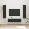 Tv-meubelset 6 pcs Zwart Bewerkt hout