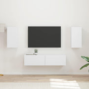 Tv-meubel set 2 stuks wit bewerkt hout
