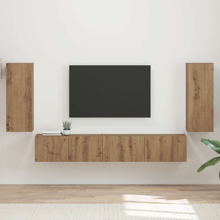 Tv-meubelset 4 pcs Artisan Eiken Bewerkt hout