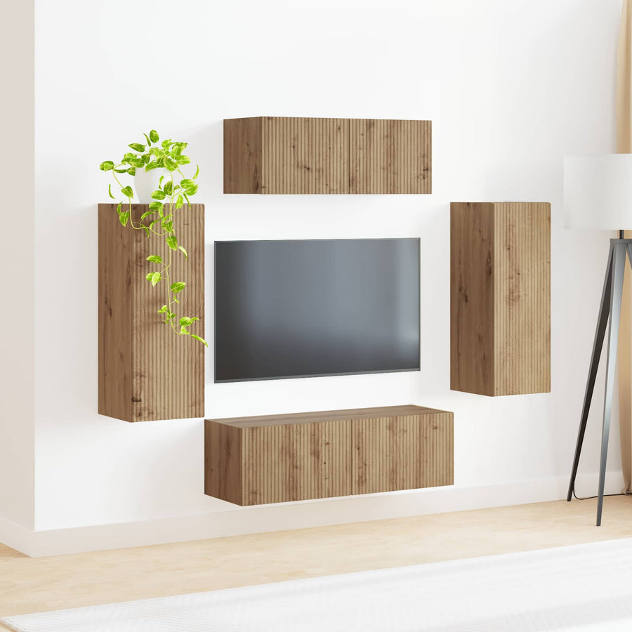 Tv-meubelset 4 pcs Artisan Eiken Bewerkt hout