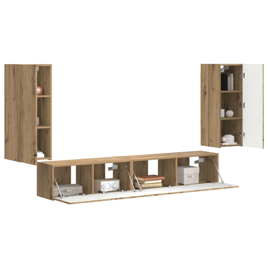 Tv-meubelset 4 pcs Artisan Eiken Bewerkt hout