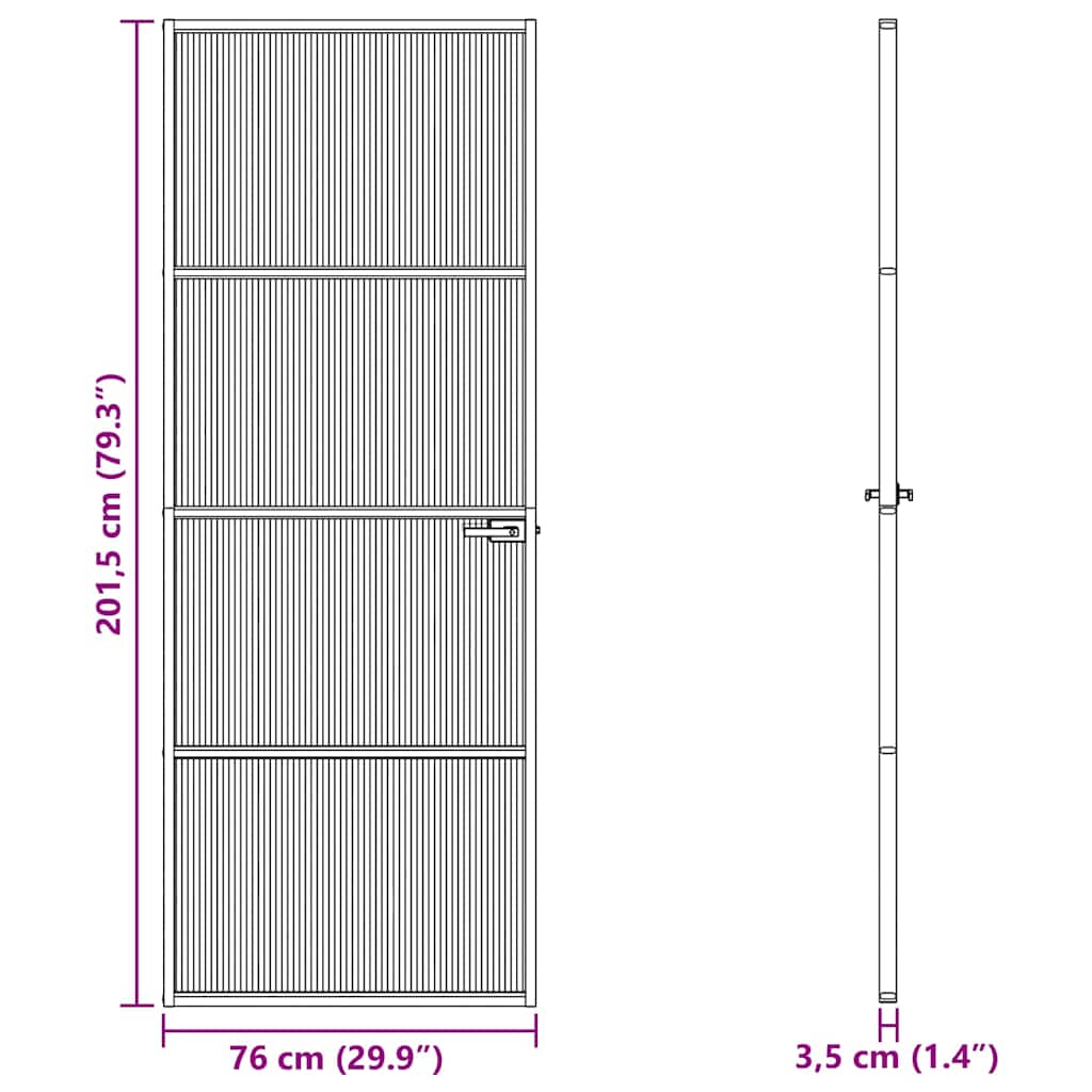 Aluminium 76 x 201,5 cm Zwart en gegolfd 3 horizontale stangen