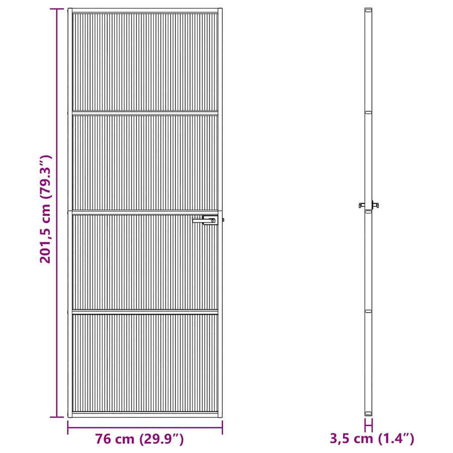 Aluminium 76 x 201,5 cm Zwart en gegolfd 3 horizontale stangen