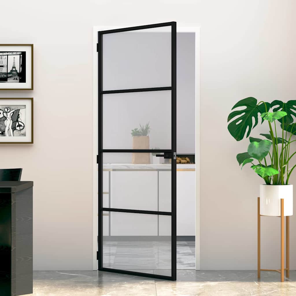 Aluminium 83 x 201,5 cm Zwart en gegolfd 3 horizontale stangen