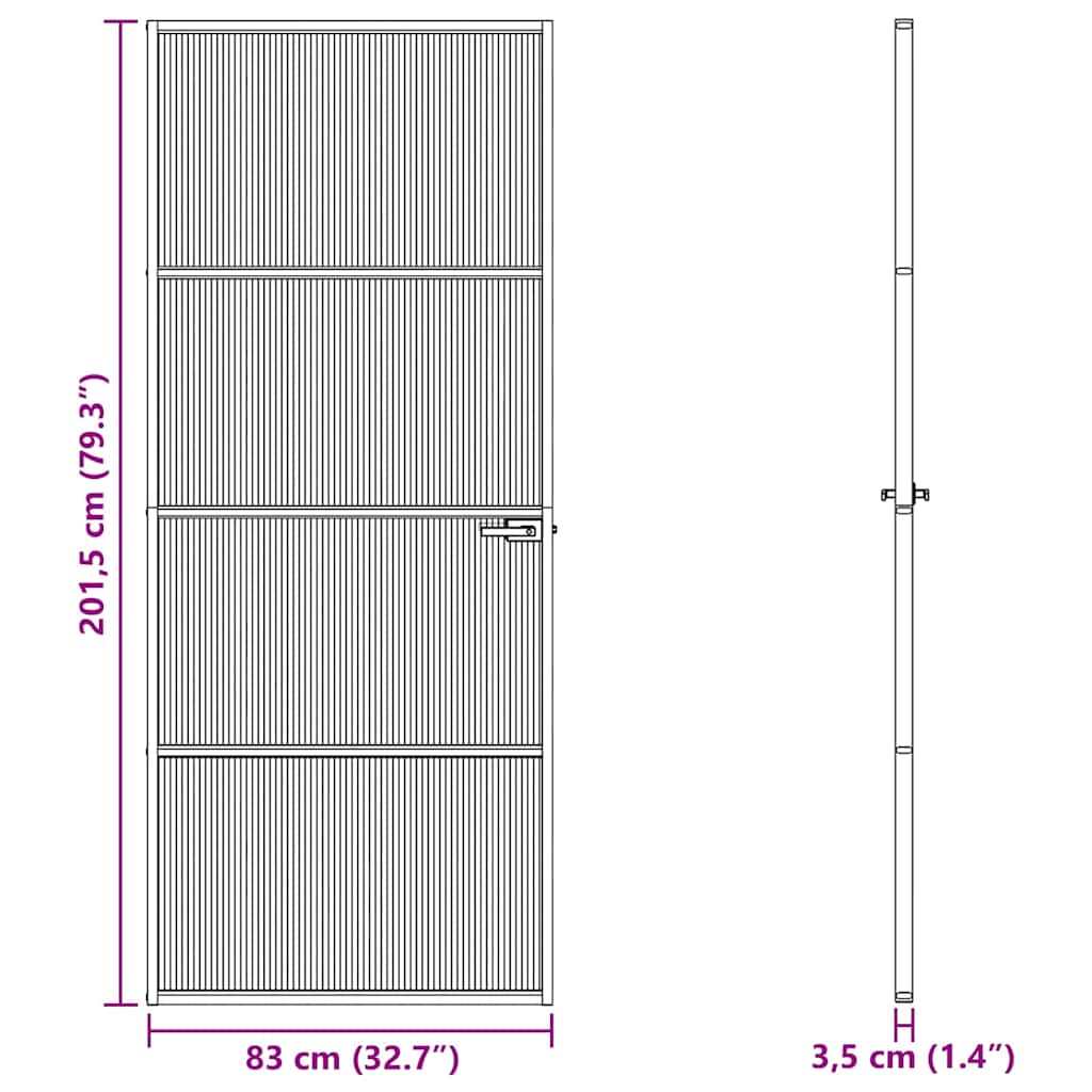 Aluminium 83 x 201,5 cm Zwart en gegolfd 3 horizontale stangen