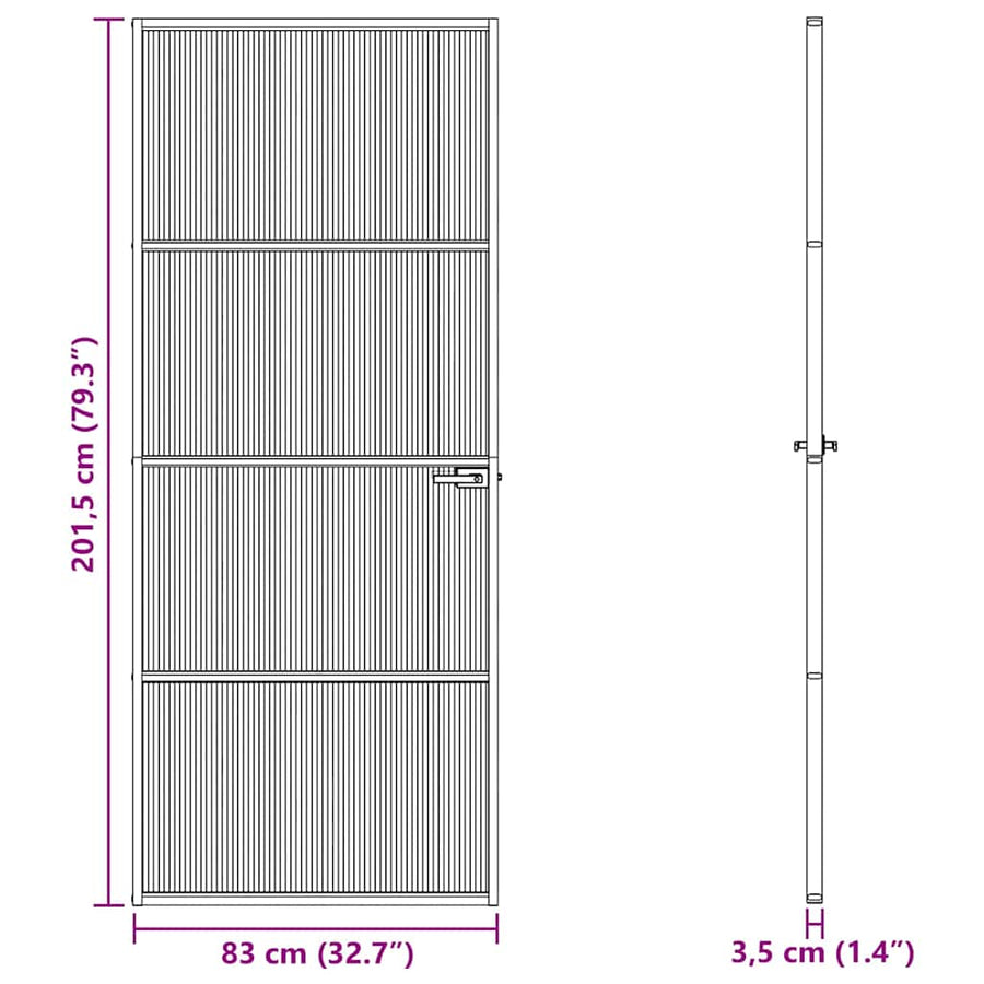 Aluminium 83 x 201,5 cm Zwart en gegolfd 3 horizontale stangen