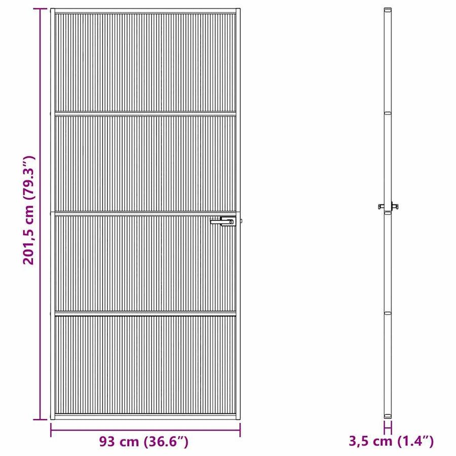 Aluminium 93 x 201,5 cm Zwart en gegolfd 3 horizontale stangen