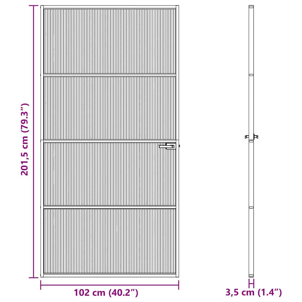 Aluminium 102,5 x 201,5 cm Zwart en gegolfd 3 horizontale stangen