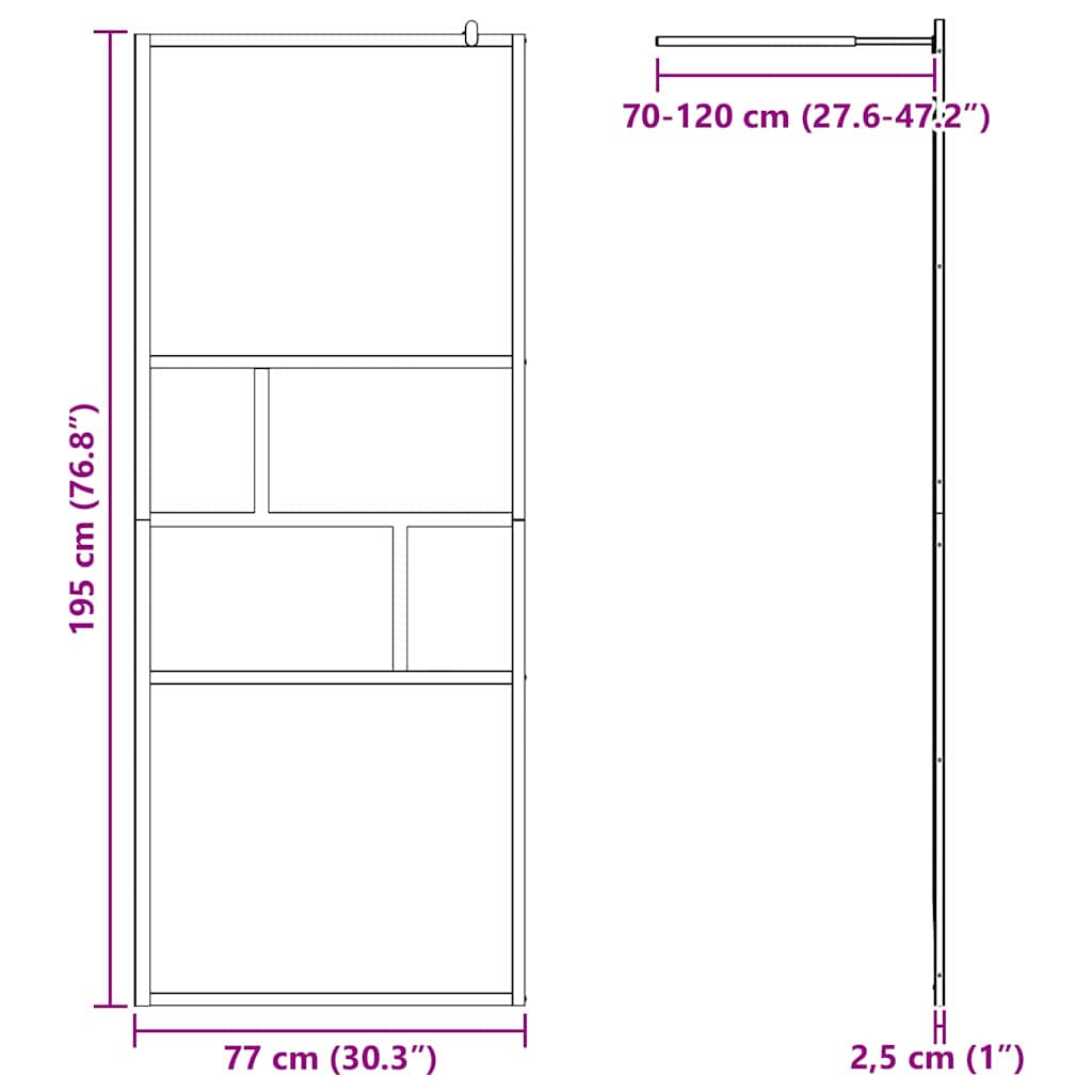 Inloop Douche Wand 80 X 195 X 0.5 Cm Glas En Aluminium 80 x 195 cm Zwart