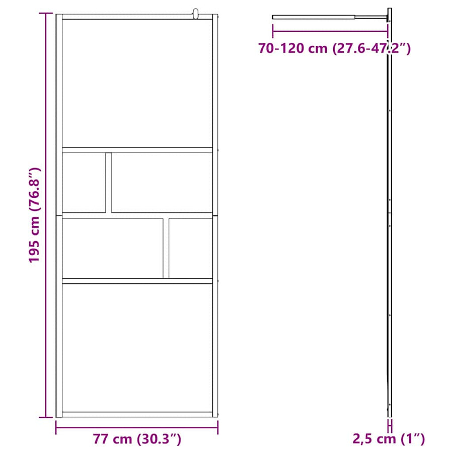 Inloop Douche Wand 80 X 195 X 0.5 Cm Glas En Aluminium 80 x 195 cm Zwart