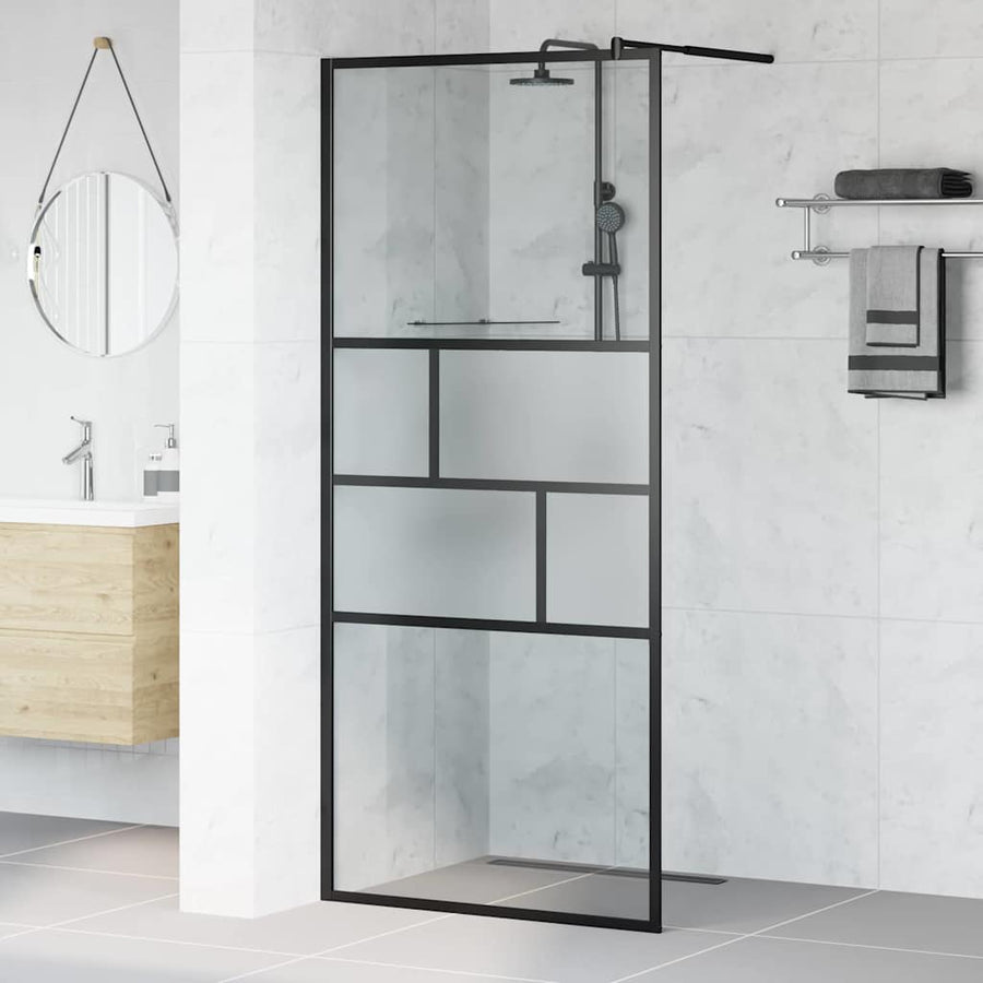 Inloop Douche Wand 80 X 195 X 0.5 Cm Glas En Aluminium 90 x 195 cm Zwart