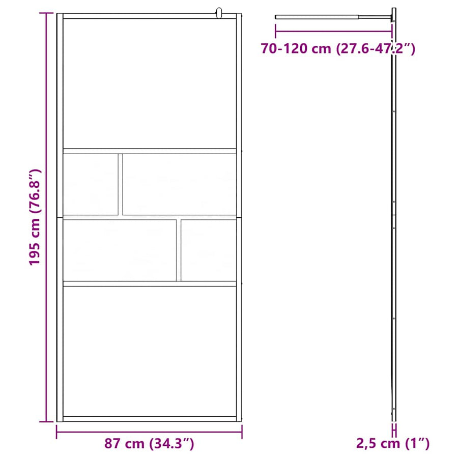 Inloop Douche Wand 80 X 195 X 0.5 Cm Glas En Aluminium 90 x 195 cm Zwart