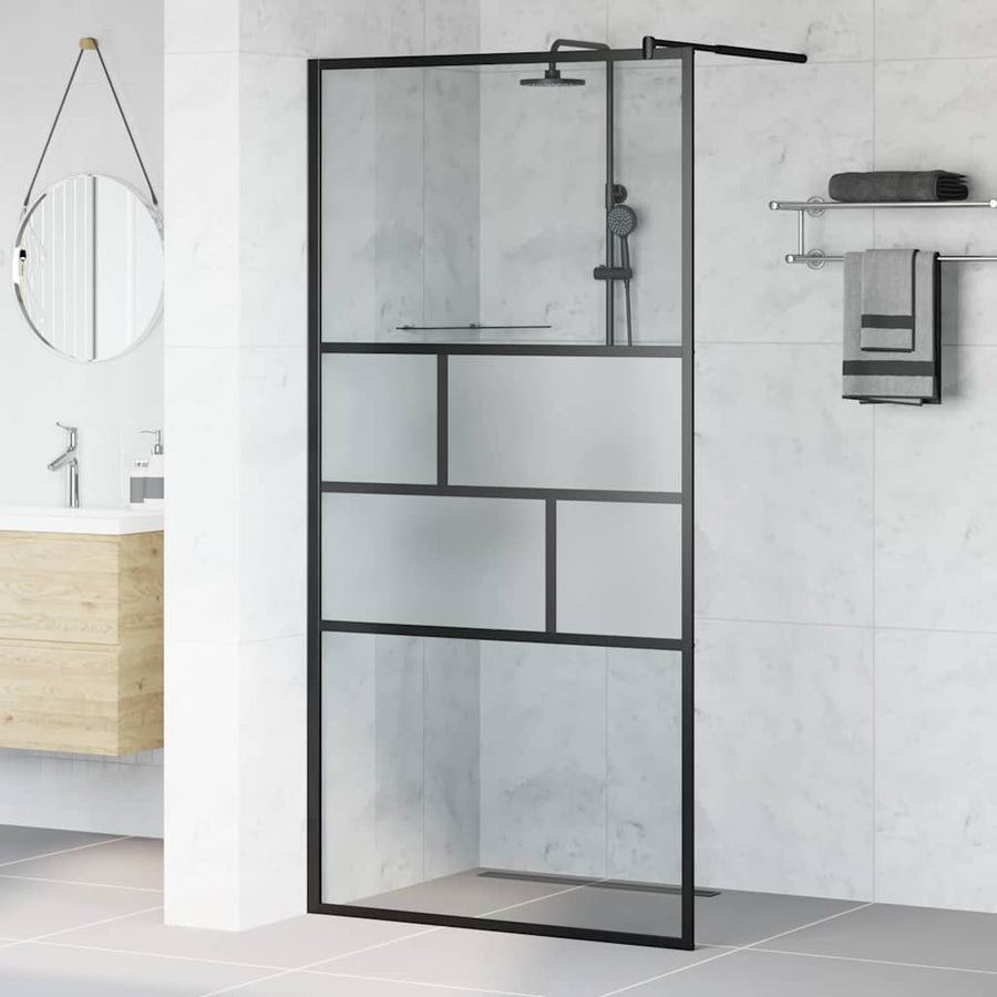 Inloop Douche Wand 80 X 195 X 0.5 Cm Glas En Aluminium 100 x 195 cm Zwart