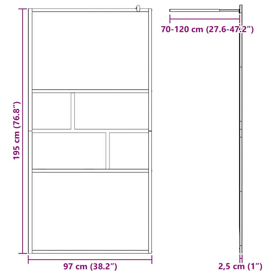 Inloop Douche Wand 80 X 195 X 0.5 Cm Glas En Aluminium 100 x 195 cm Zwart