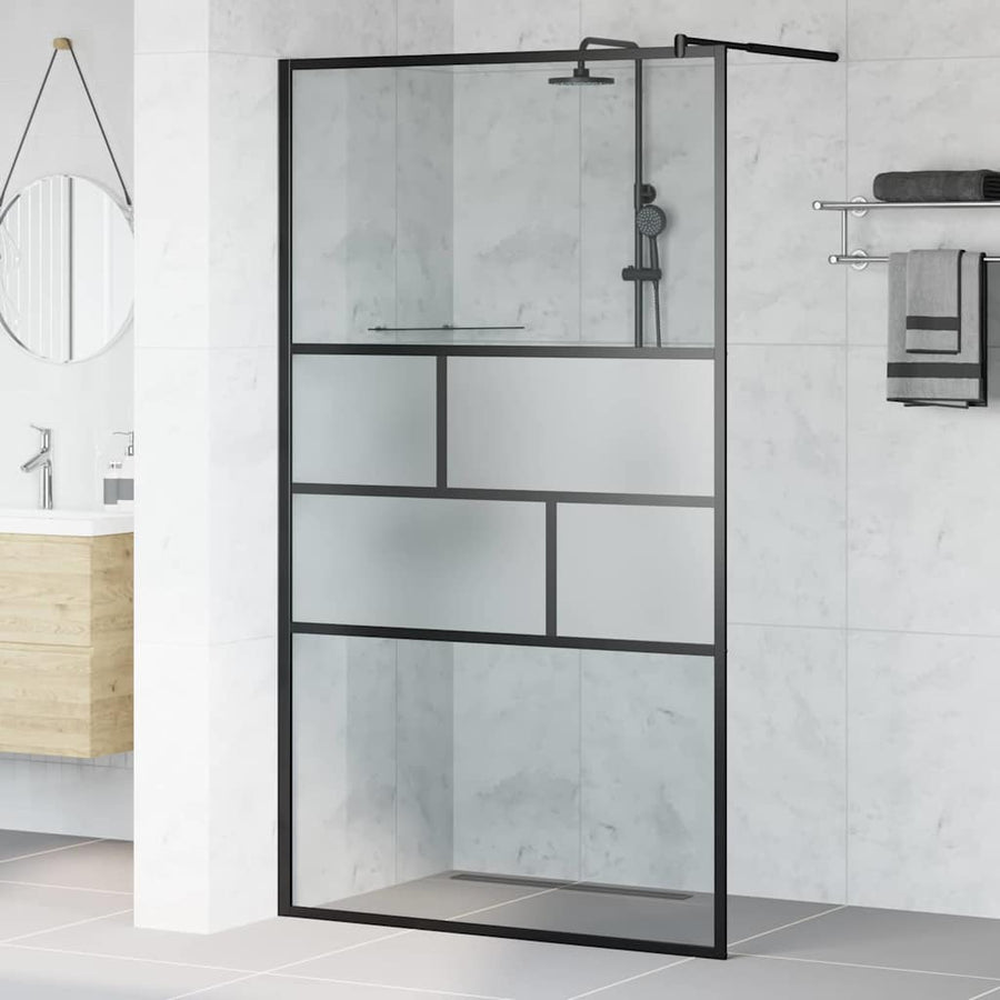 Inloop Douche Wand 80 X 195 X 0.5 Cm Glas En Aluminium 115 x 195 cm Zwart