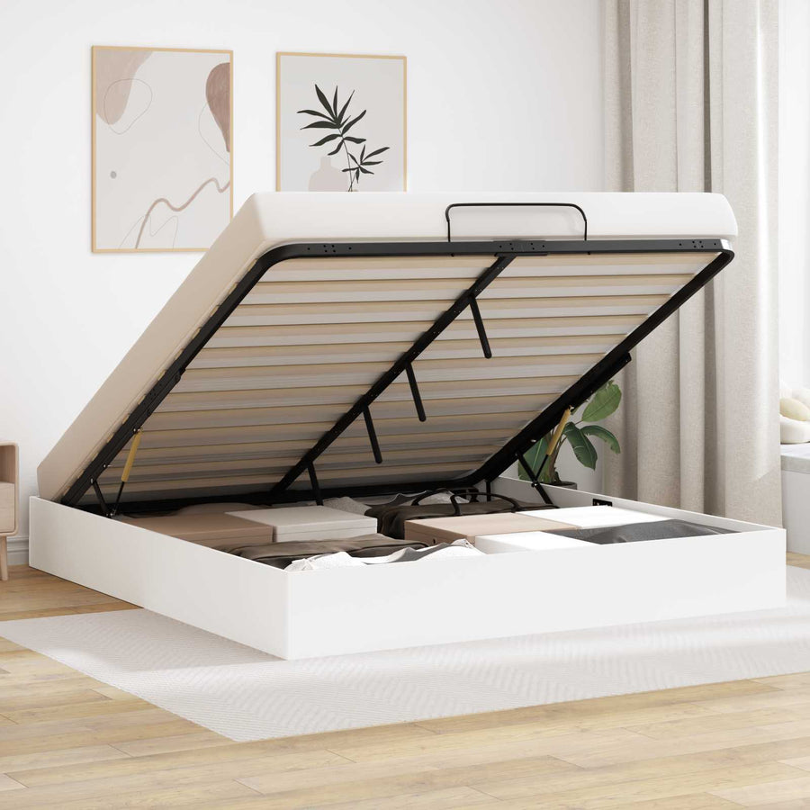 Ottoman Bedframe met opslag Wit 193 x 120 x 25 cm Spaanplaat