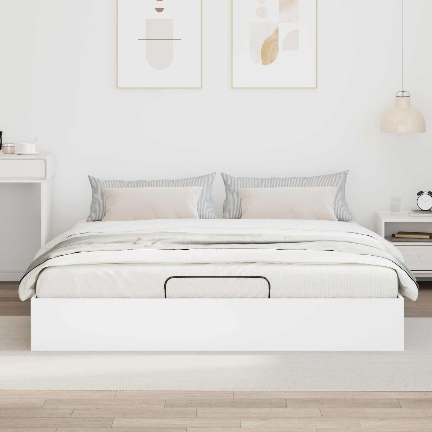 Ottoman Bedframe met opslag Wit 193 x 120 x 25 cm Spaanplaat
