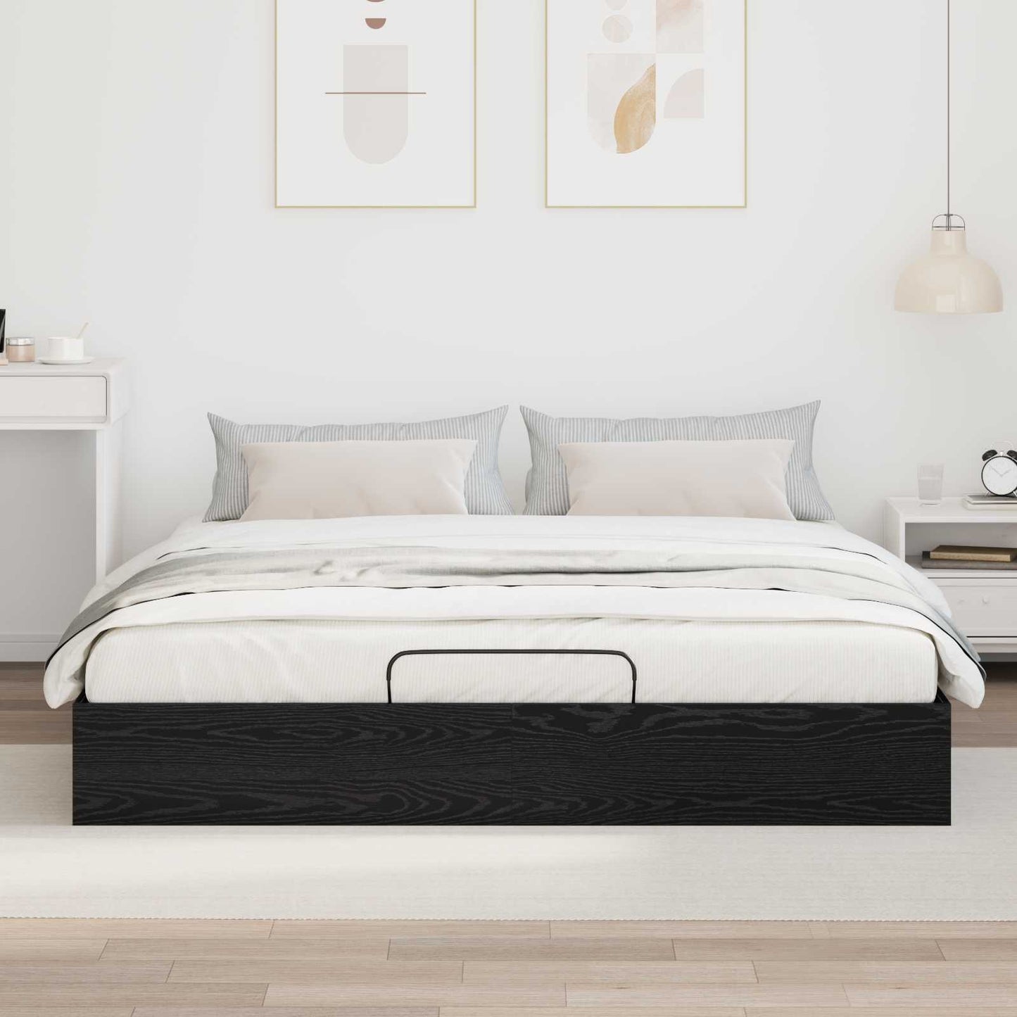 Ottoman Bedframe Zwart Eiken 193 x 120 x 25 cm Spaanplaat