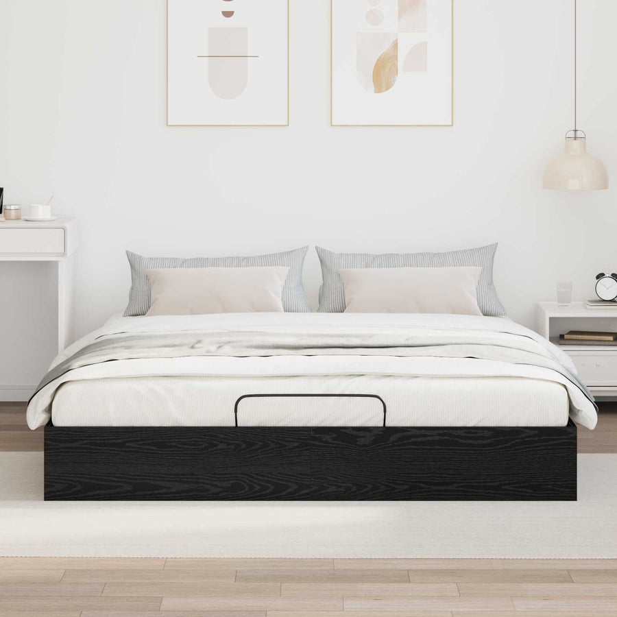 Ottoman Bedframe Zwart Eiken 193 x 120 x 25 cm Spaanplaat