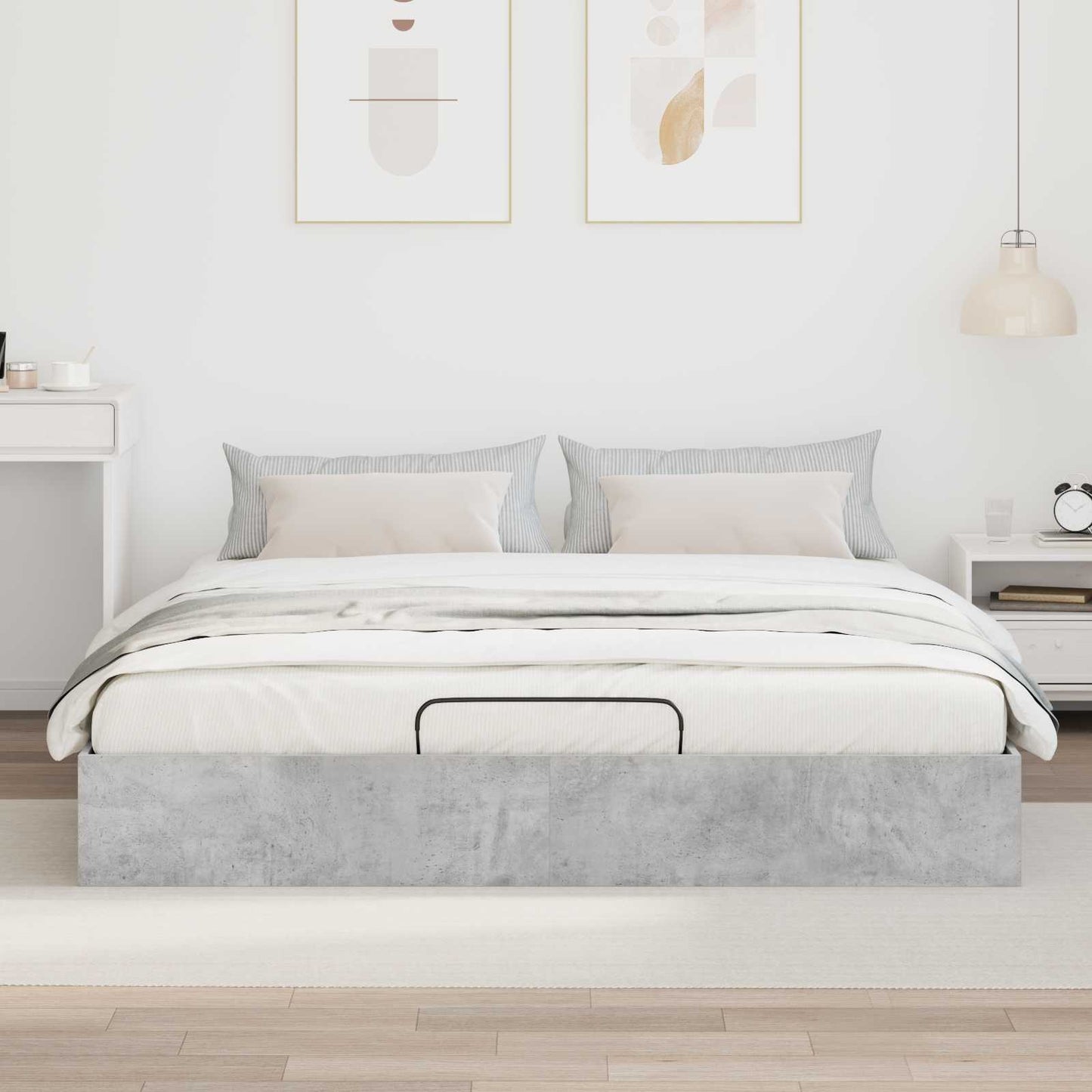 Ottoman Bedframe met opslag Beton 193 x 120 x 25 cm Spaanplaat