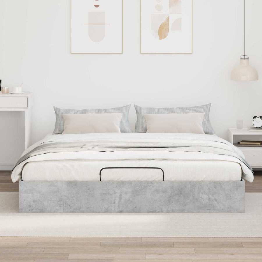 Ottoman Bedframe met opslag Beton 193 x 120 x 25 cm Spaanplaat