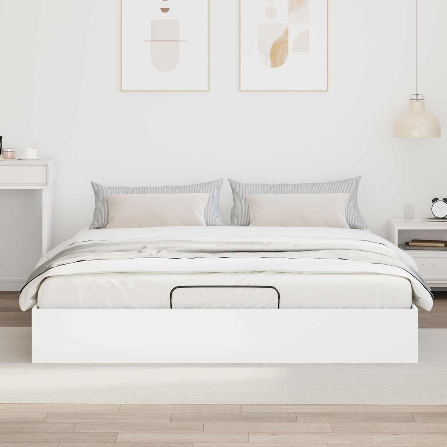 Ottoman Bedframe met opslag Wit 193 x 120 x 25 cm Spaanplaat