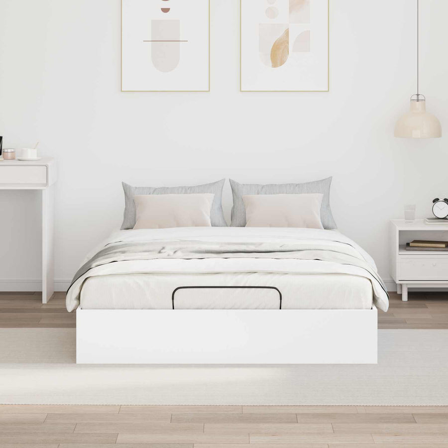 Ottoman Bedframe met opslag Wit 193 x 120 x 25 cm Spaanplaat