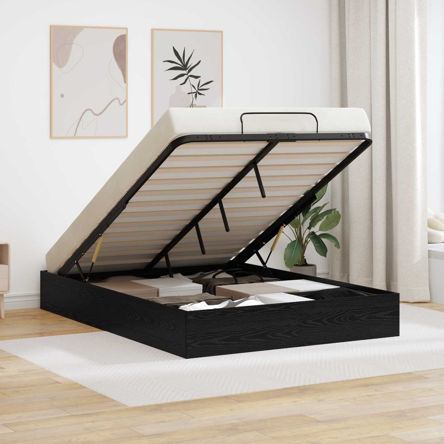 Ottoman Bedframe Zwart Eiken 193 x 120 x 25 cm Spaanplaat