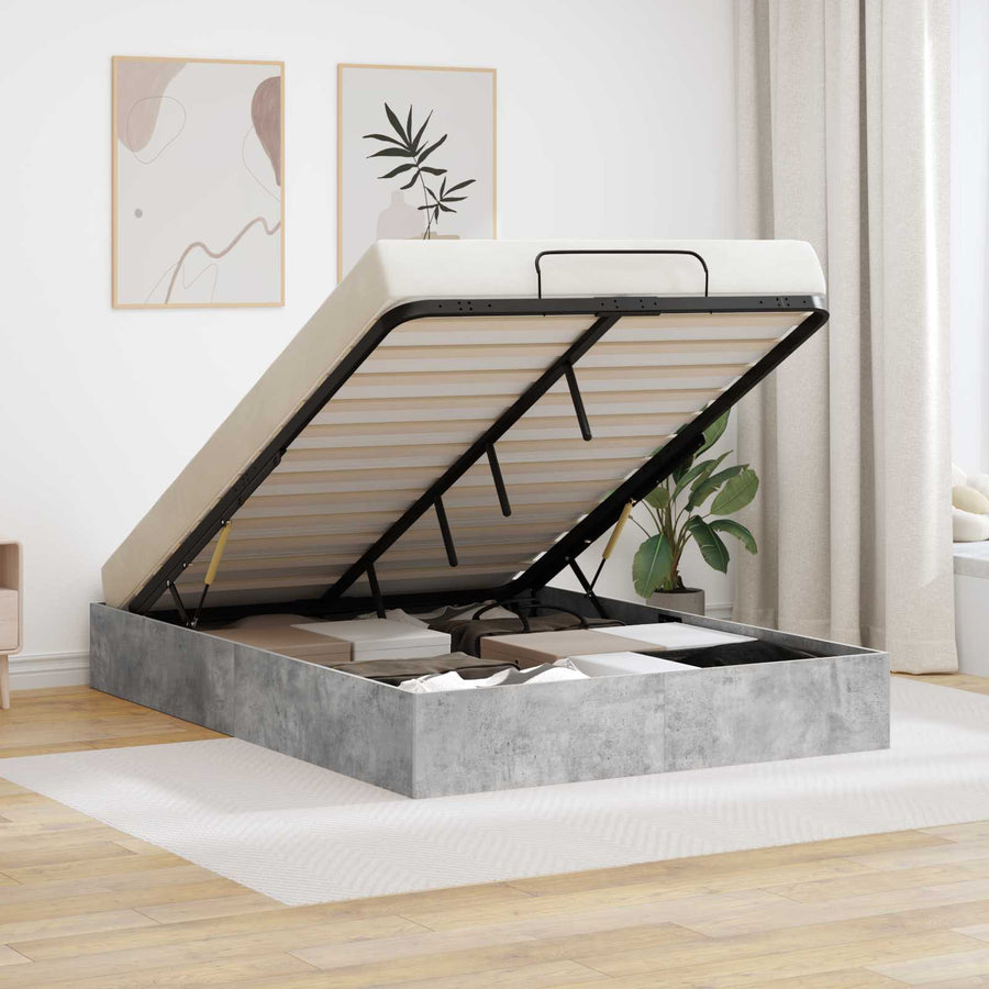 Ottoman Bedframe met opslag Beton 193 x 120 x 25 cm Spaanplaat