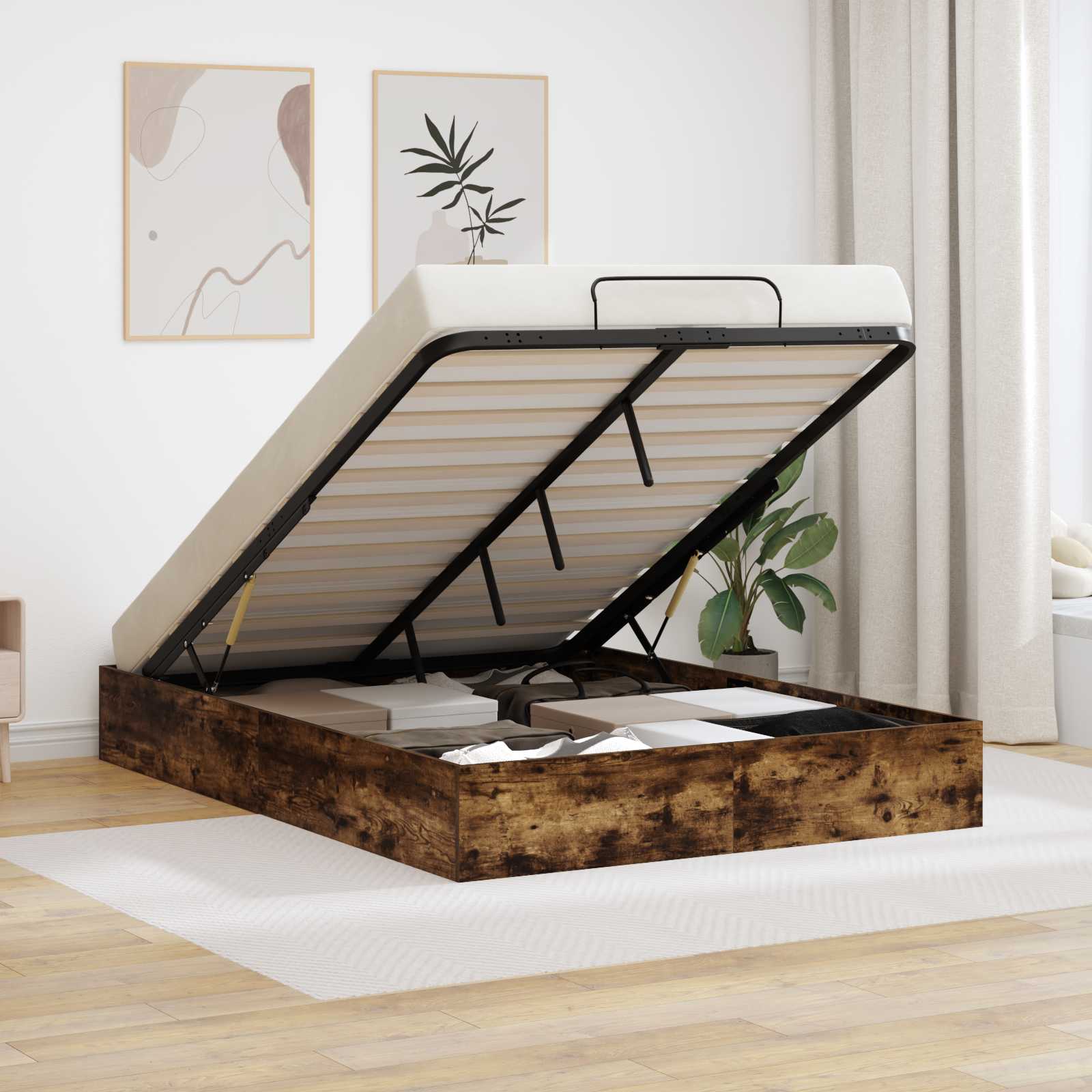 Ottoman Bedframe Gerookt eiken 193 x 120 x 25 cm Spaanplaat