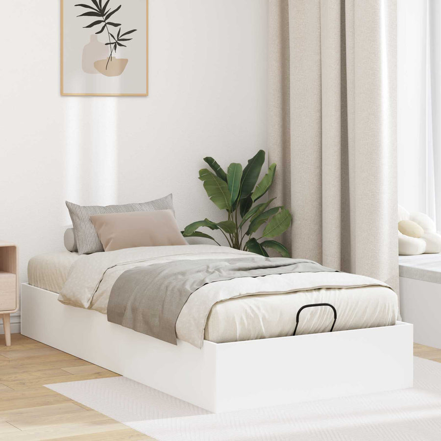 Ottoman Bedframe met opslag Wit 193 x 120 x 25 cm Spaanplaat