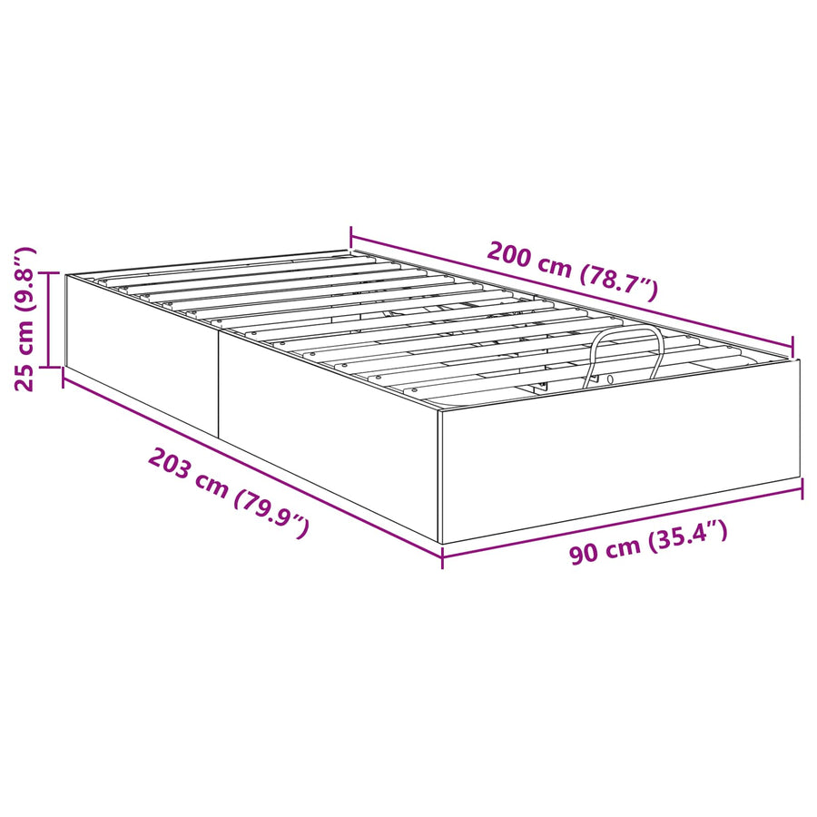 Ottoman Bedframe Ambachtelijk eiken 193 x 120 x 25 cm